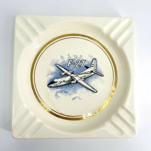 VTG 1950S FOKKER F-27 FRIENDSHIP NETHERLANDS AIRPLANE LARGE SQUARE ASHTRAY-60S - Picture 1 of 8