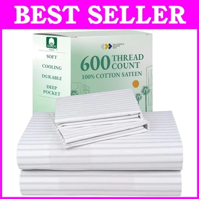 Juego de sábanas de algodón King Size 600 TC - patrón de rayas de lujo Foto 1 de 4