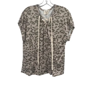 Fantástico Top de mujer con estampado de guepardo con cordones cuello manga corta talla mediana - Imagen 1 de 9