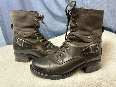 Taos Crave Brown Combat Boots Leather Lace Up Side Zip Moto US 7-7.5 EU 38 - Image 1 of 4