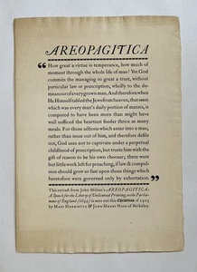 John Milton / Broadside AREOPAGITICA 1st 1925 Prohibition John Henry Nash - Imagen 1 de 2