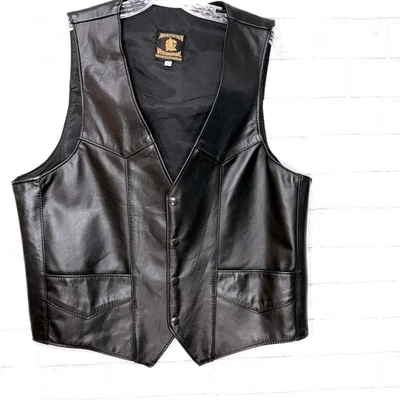 Vtg Mens Leather Vest 42 (L) Western Biker Cowboy USA Heritage Rodeo Steampunk - Image 1 of 4