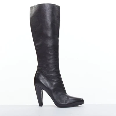 PRADA Botas de cuero negras tacón cono dedos puntiagudos altas pantorrilla EU39 Foto 1 de 4