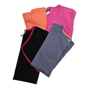 Lot Of 4 Womens M/L Scrub Tops Mixed Brands Colors Orange Pink Black Gray - Picture 1 of 16