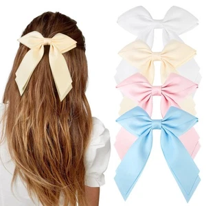 4 Pcs Solid Color Ribbon Double Layer Bow Hair Clips Girls Toddler Accessories - Picture 1 of 9
