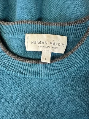 Neiman Marcus Turquoise Blue Gray 100% Cashmere Pique Sweater Size Large Winter - Image 1 of 4