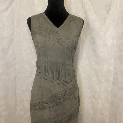 Vestido vaina de gamuza de piel de cordero sin mangas para mujer Elie Tahari Western Chic talla 2 Foto 1 de 4