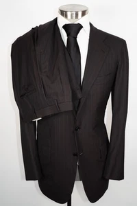 Kiton 14 Micron Super 180s Wool Brown Pinstripe 3 Btn Suit EU 50R US 40R ITALY - Picture 1 of 24