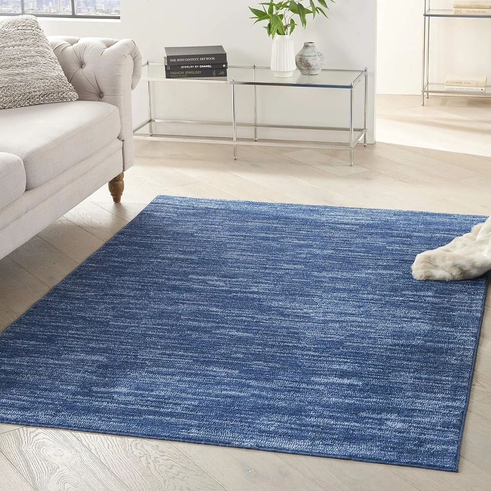 Nourison Essentials Indoor/Outdoor Area Rug 4x6 – Easy-Clean Navy Blue