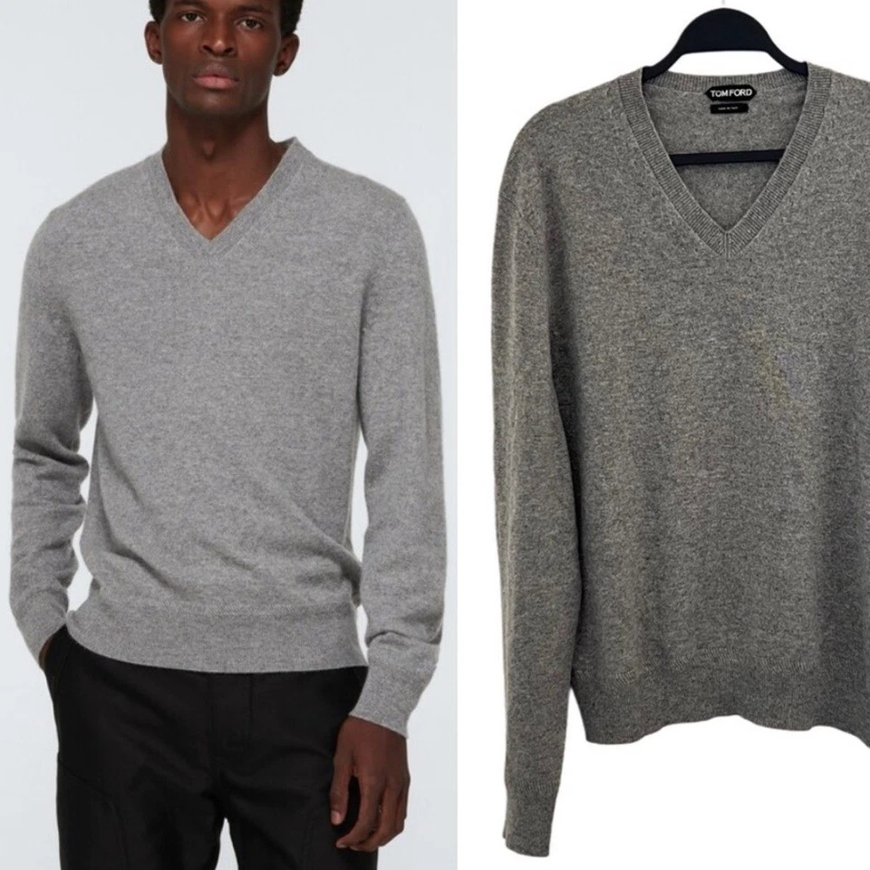 Suéter Tom Ford Auténtico Para Hombre 100% Cachemira Elegante Gris Cuello en V 54 L $1890 Foto 1 de 4