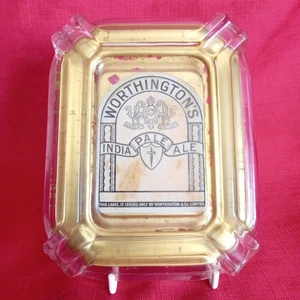 VINTAGE 1950s'WORTHINGTONS INDIA PALE ALE' GLASS ASHTRAY - Foto 1 di 3