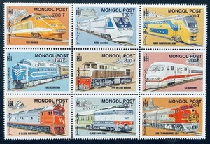 MONGOLIA TRAINS STAMPS BLOCK OF 9 MNH 2000 RAILROAD RAILWAYS ICE GERMANY - Picture 1 of 1