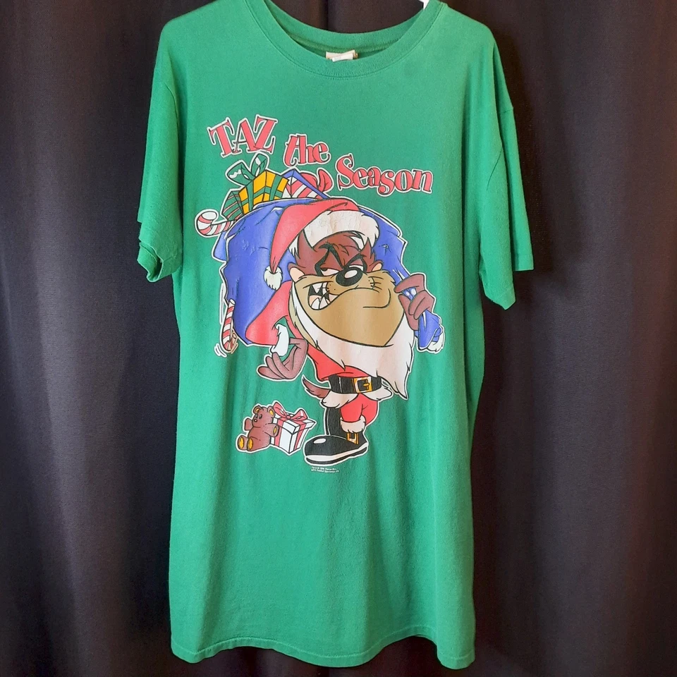 Camisa de dormir larga vintage años 90 Looney Tunes para mujer OSFA Navidad Taz la temporada Foto 1 de 4