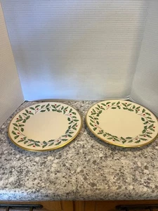 Lenox Dimension Feiertag Stechpalme & Beeren Goldrand Essteller 10-3/4" 2er Set - Bild 1 von 7