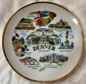 Vintage Denver Colorado Souvenir Plate Stapleton Airfield Union Station - Picture 1 of 2