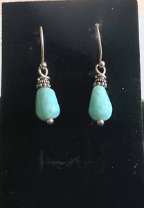 Larimar Silver Earrings Smooth Briolette Puffed Teardrops Powder Blue 1” - Picture 1 of 5