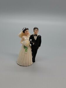 Vintage Miniature Bride Groom Resin Cake Topper 2.35"