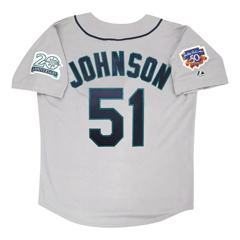 Randy Johnson Seattle Mariners 1997 Grey Road Men's Jersey w/ Jackie 50th Patch Cover