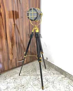 Adjustable Wooden Tripod Vintage Spot Light Floor Lamp Marine Studio Searching - Picture 1 of 5
