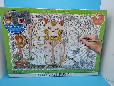 New - Eurographics Inc Color-Me Puzzle - Magical Cat: 500 Pcs - Ages 13+ - Image 1 of 4