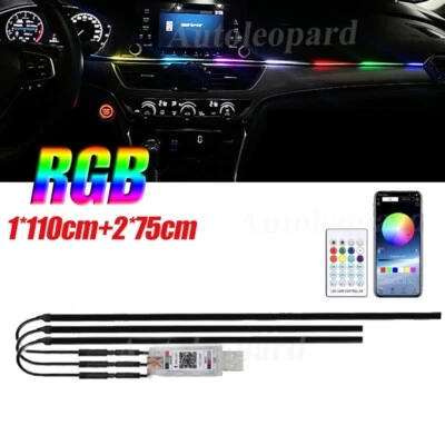 3pcs 64 Colors RGB LED Car Inner Ambient Strip Atmosphere Decor Light APP Remote - Image 1 of 4