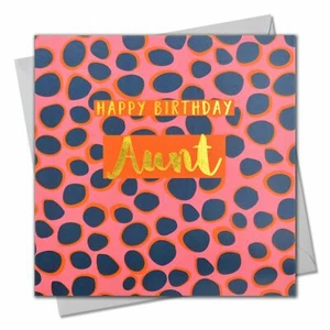 Birthday Card, Aunt Colourful Dots, text foiled in shiny gold - Picture 1 of 5