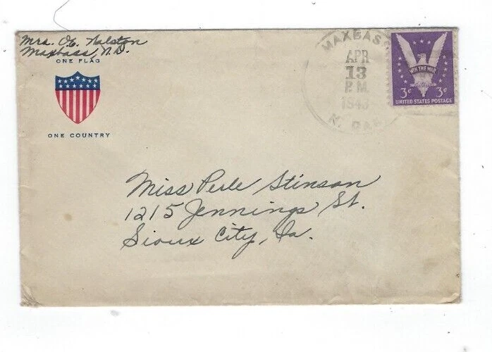 Maxbass Dakota del Norte, Escudo Patriótico Segunda Guerra Mundial a Sioux City Iowa Foto 1 de 1