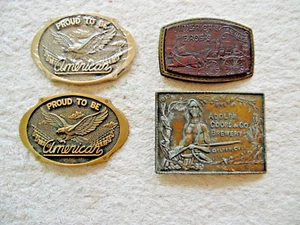 Lot of 4, Vintage Belt Buckles 2 Proud To Be American, Coors Brewery, Fire Dept. - Picture 1 of 11