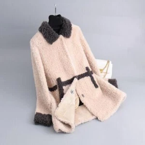 Cappotto soprabito donna autunno inverno 100% lana agnello pelliccia shearling color block taglia - Foto 1 di 13
