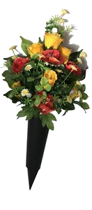 Arreglo de jarrón con espiga de tumba flores de seda artificial rosas y amapolas conmemorativas - Imagen 1 de 8