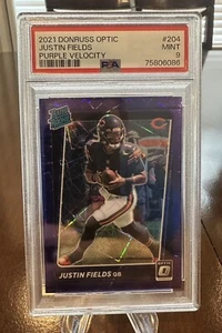 2021 Donruss Optic #204 Justin Fields RC Purple Velocity SSP PSA 9 - Picture 1 of 2