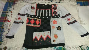 Bianca Nera Fantasia girocollo Maglia maglione usata donna cotone  - Picture 1 of 1