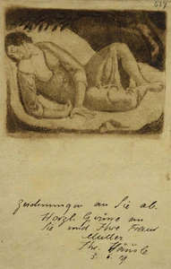 Hans Häusle 1889-1944 Zürich / Radierung 1919 liegende Frau / Künstlerpostkarte - Picture 1 of 12