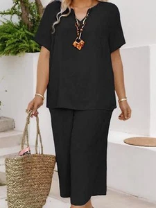 Womens Pajama Sets Soft Short Sleeve Top with Capri Pants Sleepwear Loungewear - Picture 1 of 11