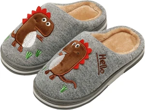 Boys Girls Cozy House Slippers Warm Plush Winter Cotton Slipper Kids Cute Dinosa - Picture 1 of 12