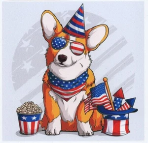 Patriotic Pembroke Corgi  Sticker  / Decal 4 inch x 4 inch - Bild 1 von 1