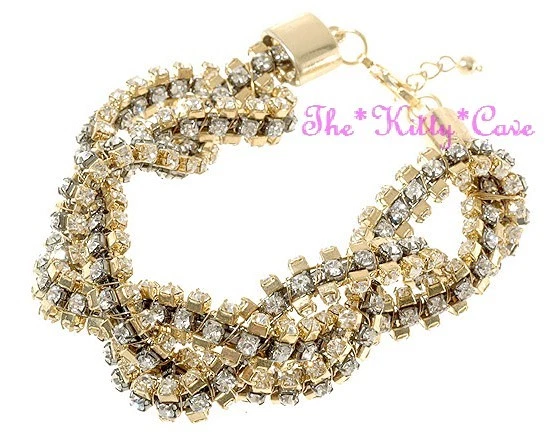 Brazalete trenzado trenzado cristal chapado en oro 14K pasarela de diseñador Foto 1 de 1