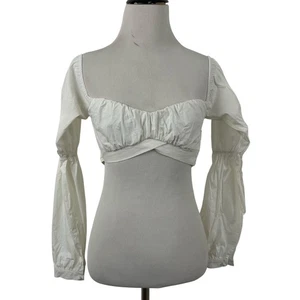 Top donna Tiger Mist manica lunga cropped coquette boho damigella bianco taglia XS - Foto 1 di 9