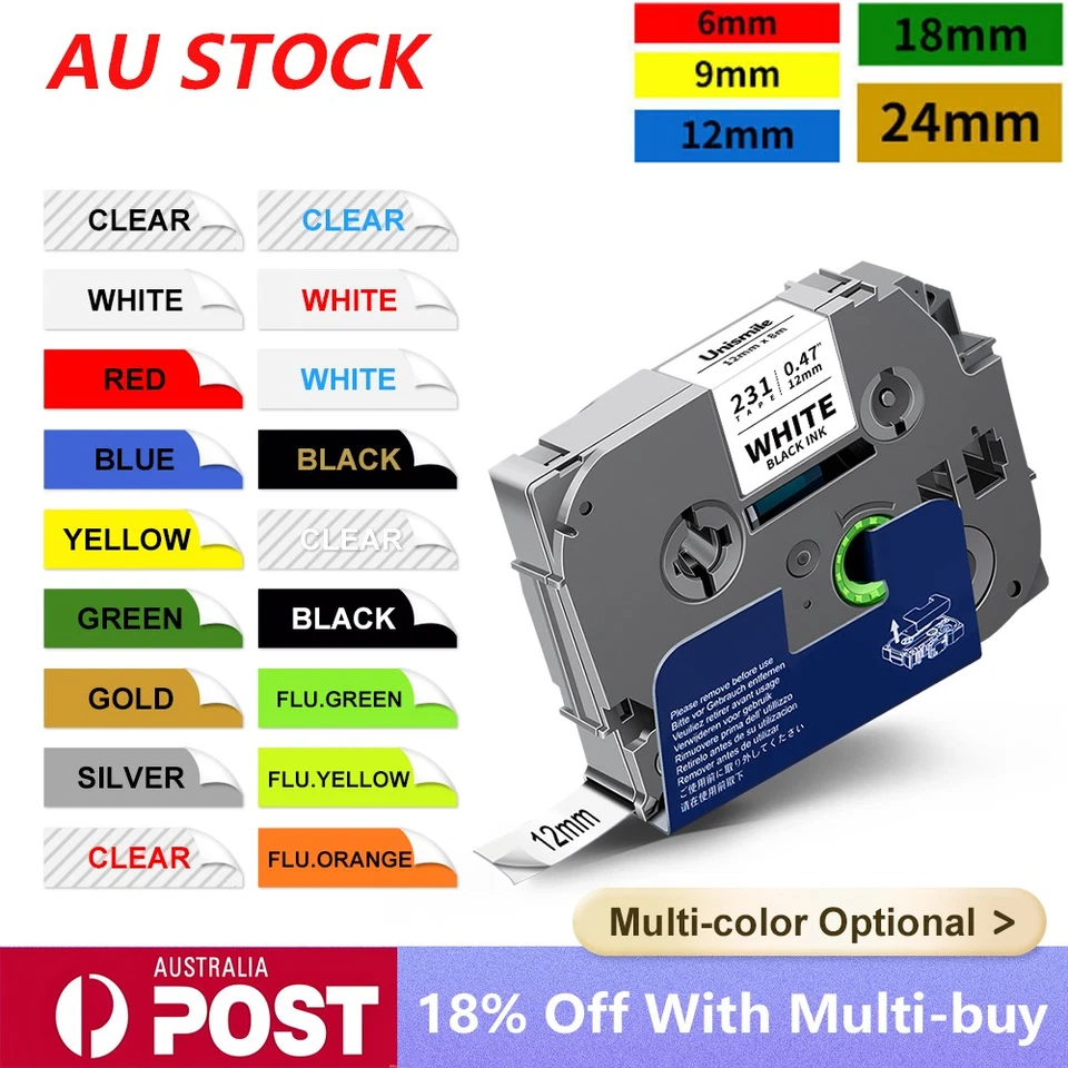 Brother P-Touch TZ TZe-231 Label Tape Laminated 12mm/24mm/9mm PT-H110 D210 H101C - image 1 of 4