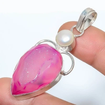 Gift For Women Indian Jewelry Pendant 925 Sterling Silver Drusy Gemstone - Image 1 of 4