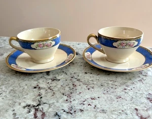 Princess Anne "Golden Dusk" Ostrow China 2 Teacups Sets 22kt Handles circa 1922 - Picture 1 of 5