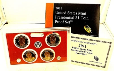 2011 UNITED STATES MINT PRESIDENTIAL $ 1.00 (4) COIN PROOF SET w/ COA, box case - Image 1 of 4