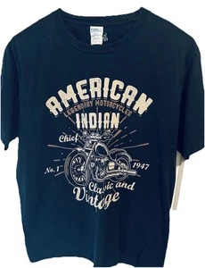 Vintage American Indian Motorcycle Mens L Black T-Shirt Classic Biker Port & Co - Picture 1 of 3