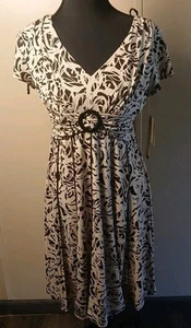 Vestido abstracto manga corta Perceptions beige/marrón para mujer Petite 6 nuevo con etiquetas - Imagen 1 de 8