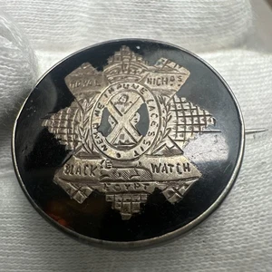 UK Antique Royal High Black Watch Egypt Sterling Silver Pin On Transparent Stone - Picture 1 of 8