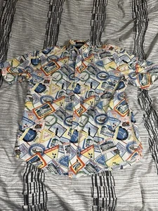 Vintage Tommy Hilfiger Golf Shirt Mens Extra Large All Over Print Short Sleeve - Picture 1 of 5