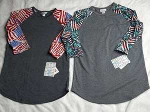 Lot of 2 LuLaRoe Kids Sloan Size 12 NWT – 4th of July Patriotic Flag Raglan Tees - Picture 1 of 10