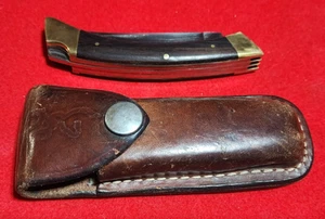 Vintage Browning 503 Pocket Knife w/leather Sheath Lock Back - Picture 1 of 9