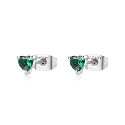 Sagapo Orecchini Cuore Verde Donna in Acciaio 316L con Zircone SDZ109 - Immagine 1 di 4