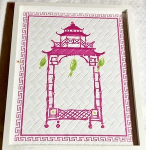 Gerahmtes rosa Pagodenbild Chinoiserie Chic Wandbehang - Bild 1 von 5